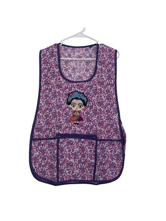 Mexican Artisan Other - Floral Kitchen Apron With Frida Embroidery & Pockets Purple & Pink Adjustable Ti
